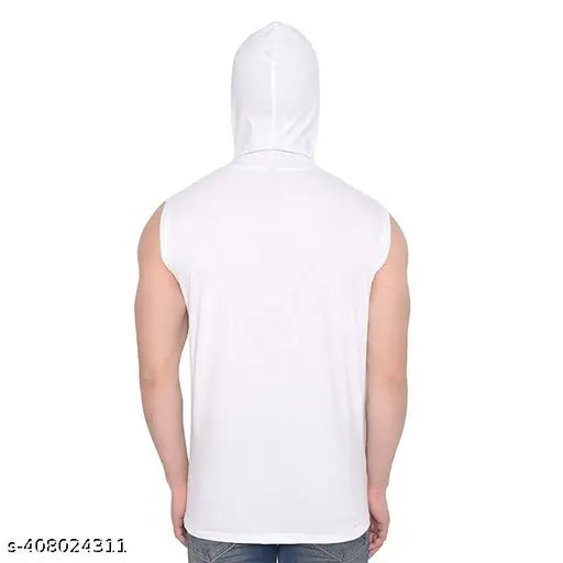 White polyester Fabstieve Bat printed gym t-shirt for men with sleeveless self-design, available in sizes M, L, XL, XXL (India)