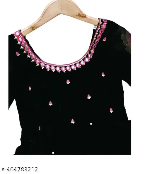 Black bandhni duptta4 with mirror work, embellished Georgette maxi dress with flare sleeves, suitable for casual dressing