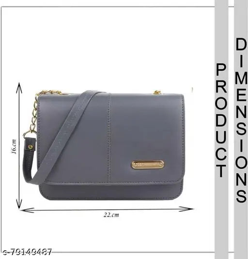 Grey PU Sling Bag (16.5 x 22 x 7 cm), cross-body style with magnet lock closure - women's fashion handbag accessory, India origin