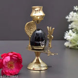 Brass Shivling with Jalahari Yoni Stand Showpiece, gold standard Shiva Idol (3cm x 8cm x 7cm) - Indian handcrafted religious artifact for home decor