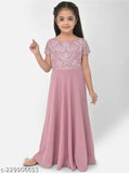 Embroidered net party dress for girls aged 3-5 years, Indian ethnic gown with short sleeves