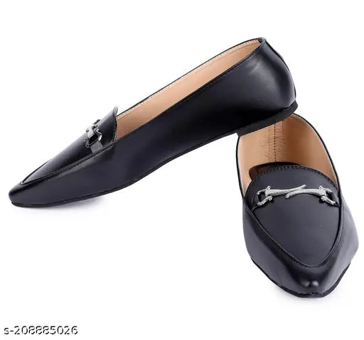 Black synthetic loafers: Kiravi D buckle bellies - versatile flat shoes for women