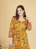 Rayon three-quarter sleeve women's casual printed anarkali kurta/gown, vibrant Indian design