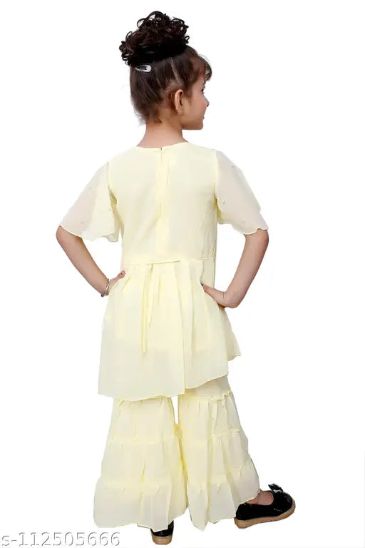 Lemon embroidered Georgette kurta & sharara suit for girls aged 3-9, Hariyal Creation kids party/festive wear