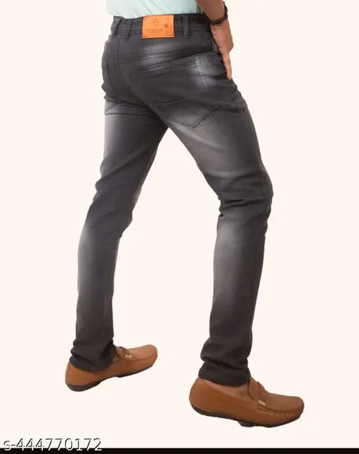 Grey slim-fit denim jeans for men, ideal for parties or festive wear