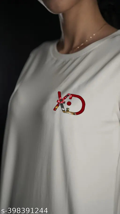 White Lycra cotton women's tee by Eksdee, featuring Radio Buds & Blooms print. Premium, breathable, and tailored for Indian climate. Made in India with exclusive designs and no animal-derived materials