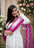 Embellished georgette Indian kurti set with dupatta, showcasing beautiful scallop embroidery work