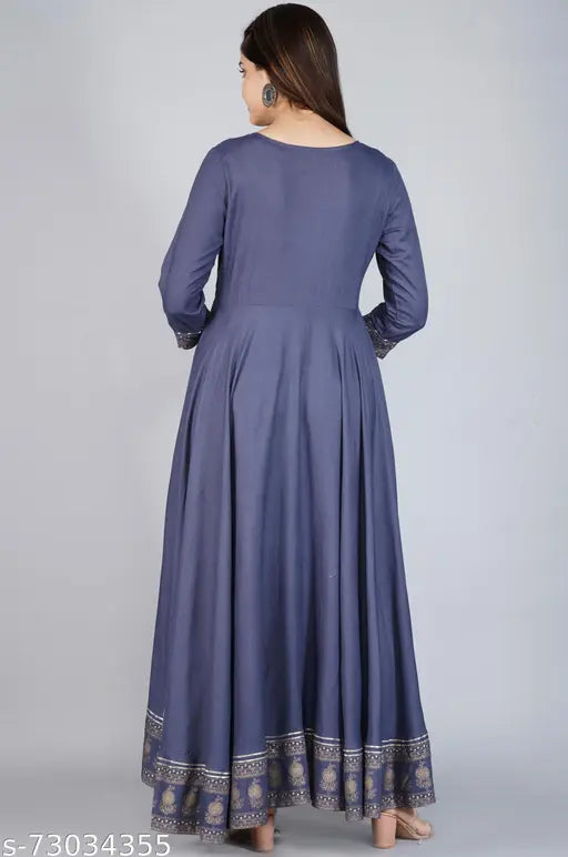 Rayon embroidered Anarkali Kurta for women, three-quarter sleeves, Indian ethnic wear. Embroidered detailing on rayon fabric, perfect for special occasions