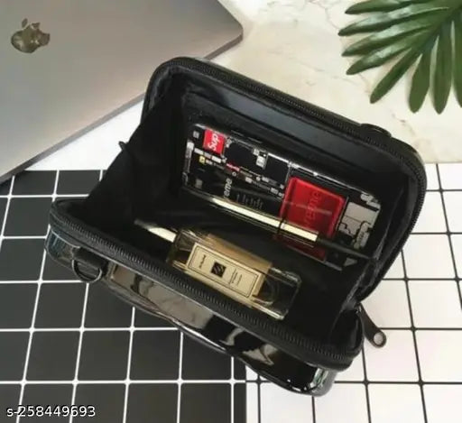 Black acrylic small crossbody 'Forever Young' sling bag, minimalist aesthetic accessory for women