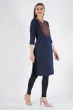 Wool embroidered winter kurti for women, three-quarter sleeves, solid pattern, Indian origin