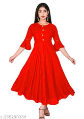 Red rayon Anarkali kurti with gown flare, stylish ethnic wear for women