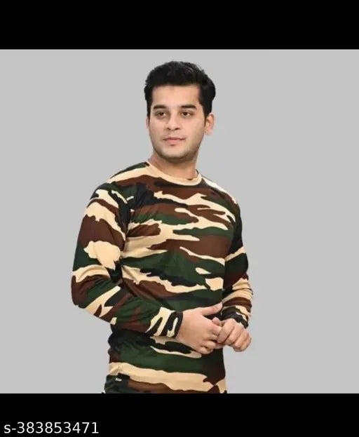 Cotton blend FAUJI T-shirt, army camo pattern, long sleeves for men's casual/sport style, made in India