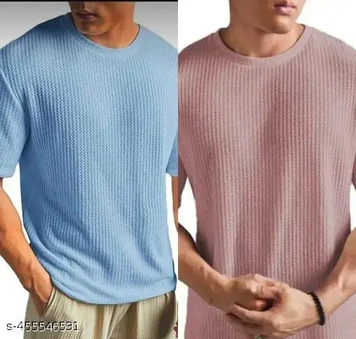 SkyPeach cotton blend oversized round neck men's t-shirt, short sleeves, solid pattern - M (38in), L (40in), XL (42in) combo pack from India