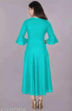 Sky Blue Rayon Flared Kurta with Three Quarter Bell Sleeves - Premium quality rayon solid kurta for women, three-quarter sleeve, flared design, suitable for special occasions or everyday wear