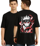 Black cotton oversized men's half-sleeve print T-shirt, size L (India origin)