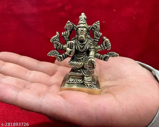 Brass Varahi Amman Idol Small, intricately detailed 8cm figure with super fine finish, depicting goddess Varahi Amman seated over decorative base