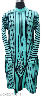 Woolen rainbow-print anarkali kurti for ladies, perfect for colder seasons. Soft, comfortable, and long-sleeved, ideal for casual or semi-formal occasions. Limited edition, machine/hand washable, and durable fabric from India