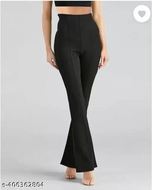 Premium cotton lycra bell-bottom trousers, solid net design in sizes XS-XXL, Indian origin