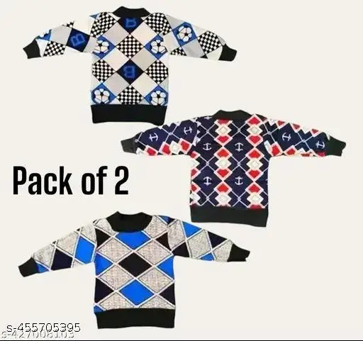 Trendy printed wool kids sweatshirt, LITTLE MUFFS Morvika design, India origin