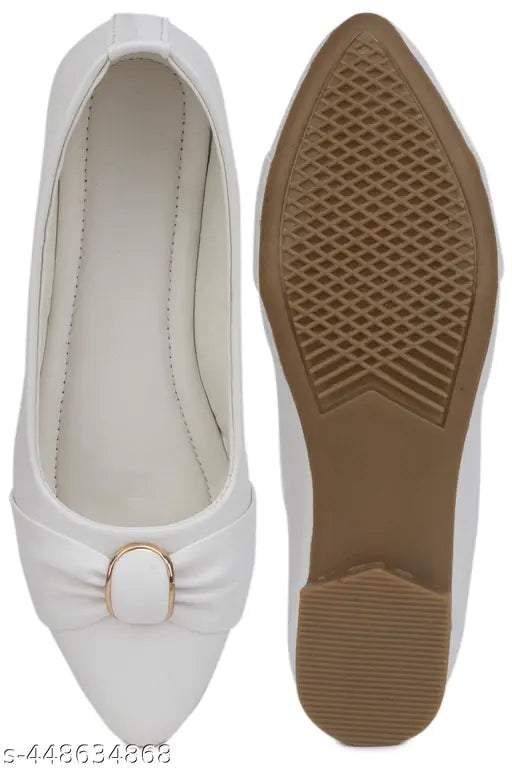 Synthetic ballerinas - white, closed back, flat for women's beachwear or office wear (India)