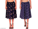 Blue heart print mid calf length IBPanel polyester skirt combo in Grace Diva blue and brown floral pattern for women