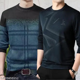 Teal and black printed polycotton lose-fit tee set, full sleeves for men's casual summer wear
