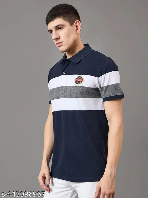 Bronation mens striped cotton polo, short sleeves, embroidered, M (40in chest, 28in length)