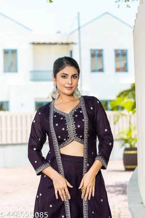 Teal embroidered rayon jacket kurti and palazzo pants set - perfect for festive party wear, Indian ethnic style