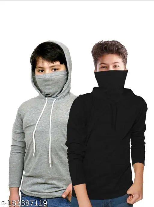 Black and gray cotton blend kids hoodies, 100% premium bio-washed soft cotton blend, regular fit with hooded neck, popular design for 14-15 years old children