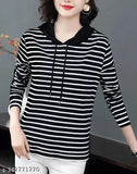 Striped cotton full sleeve women's t-shirt from India, long-sleeved hoodie with stripe pattern