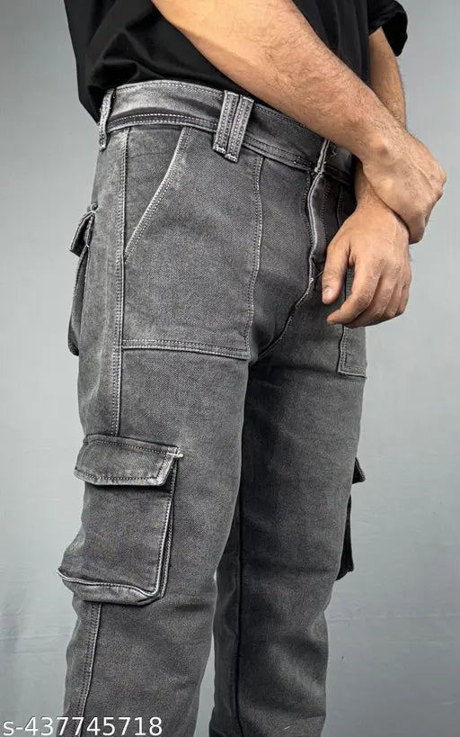 Blast Black baggy cargo jeans for men - Durable denim with six pockets, offering balance between utility and style. Size 28, 30, 32, 34, or 36, made in India