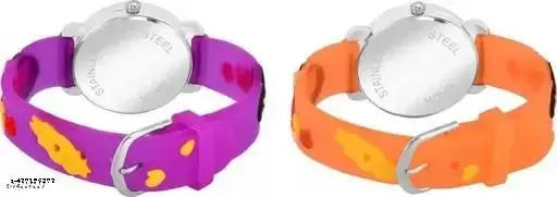 Multicolor silicone strap, stainless steel oval case with cartoon character design - Orange Purple Dora unisex watches for casual occasions