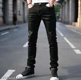 Black denim men's regular fit jeans, versatile and stylish for everyday wear
