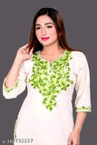 Wool embroidered three-quarter sleeve Kurti, trendy women's fashion from India