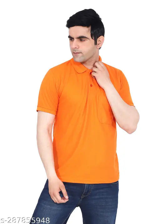 Cotton blend men's short sleeve polo t-shirt with half sleeves, pocket, and collar - versatile for various occasions and available in multiple sizes M-XXXL (M: 40in/27in, L: 42in/28in, XL: 44in/29in, XXL: 46in/30in, XXXL: 48in/31in) - made in India