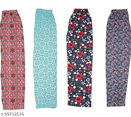 Soft polyster Febric women's pyjama track pant combo pack of 4 (assorted prints) - stylish and comfortable sleepwear for summer and spring