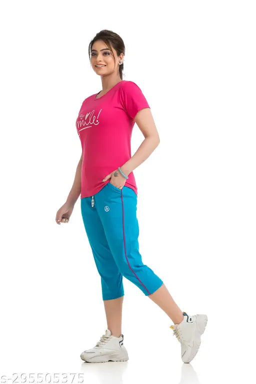 Women's cotton blended capri set, soft stretchable and breathable for daily wear or exercise