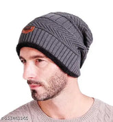 Woolen beanie cap with fur lining - snow-proof, warm for men & women (India)