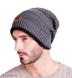 Woolen beanie cap with fur lining - snow-proof, warm for men & women (India)