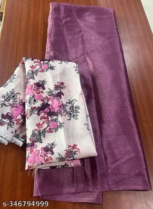 Chiffon Chinon print blouse saree, free size, 5.5m length, solid patterned Indian fashion