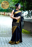 Black chiffon saree with solid pattern, special edition by Shree Hans Fashion