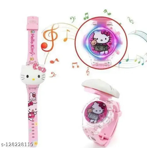 Pink silicone digital watch for kids, featuring Elo Kitty design and easy-to-read dial