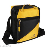 Black and yellow colorblock sling bag made of polyester, 2 compartments, free size (9x7x3 in), compact design, nice purse brand from India