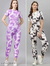 Dyed/washed polycotton night suit combo with short sleeves - set of 2 sizes (S-XL), Indian-made nightwear for sleep comfort
