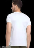 White printed polyester short sleeves t-shirt, perfect for everyday wear with jeans or trousers. Polyester fabric, made in India
