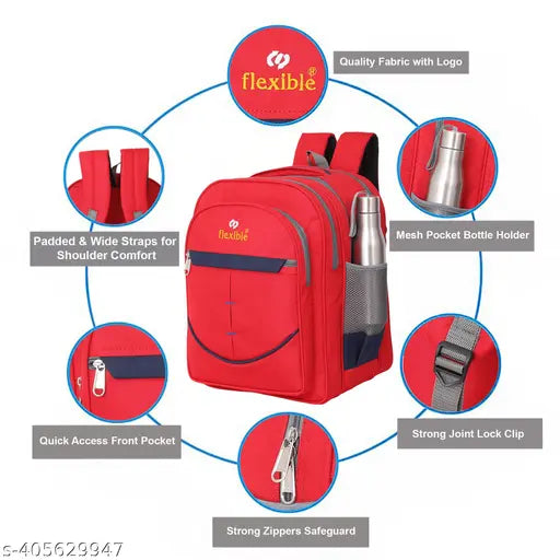 Large waterproof polyester school bag, premium quality for 5th to 10th class students. Adjustable straps and 60L capacity with 5 compartments