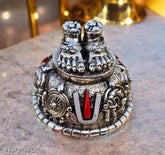 Metal Venkateswara Shanku Chakra Namam decorative showpiece for Pooja room & car dashboard, 6cm x 6.5cm x 6cm, handcrafted by VK COLLECTION in India