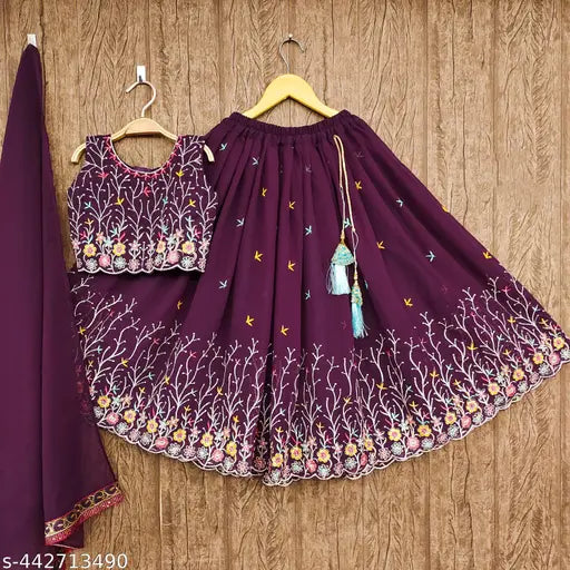 Georgette girls lehenga cholis, sleeveless embroidered ensemble for toddlers aged 2-7, Indian craftsmanship