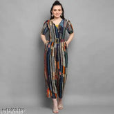 Multicolor rayon foil printed women's jumpsuit, western style with three-quarter sleeves, ideal for any season