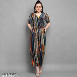 Multicolor rayon foil printed women's jumpsuit, western style with three-quarter sleeves, ideal for any season